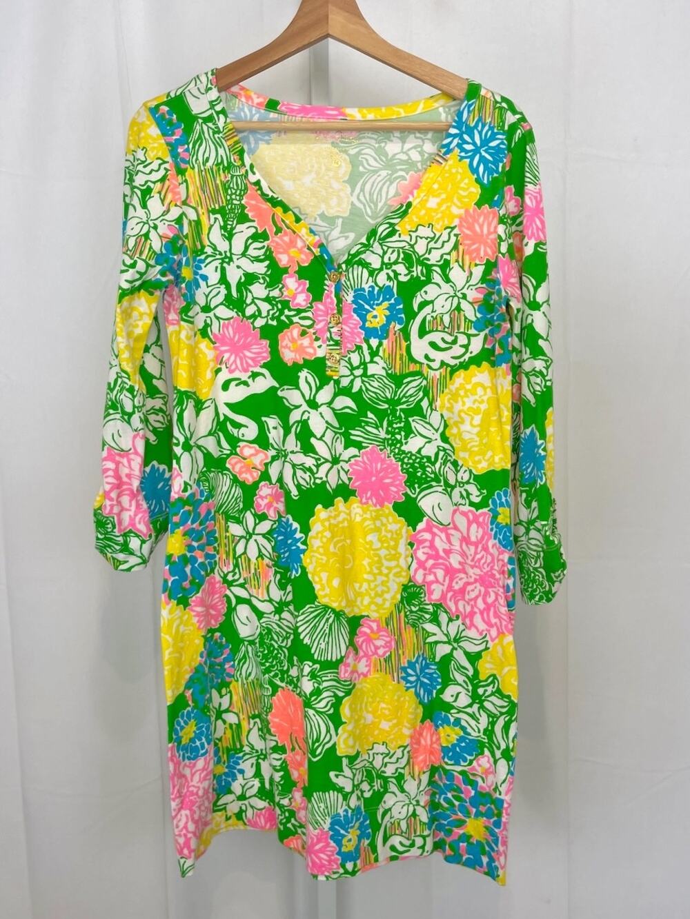 LILLY PULITZER Palmetto Dress Hibiscus Stroll Pima Cotton Green Multi M